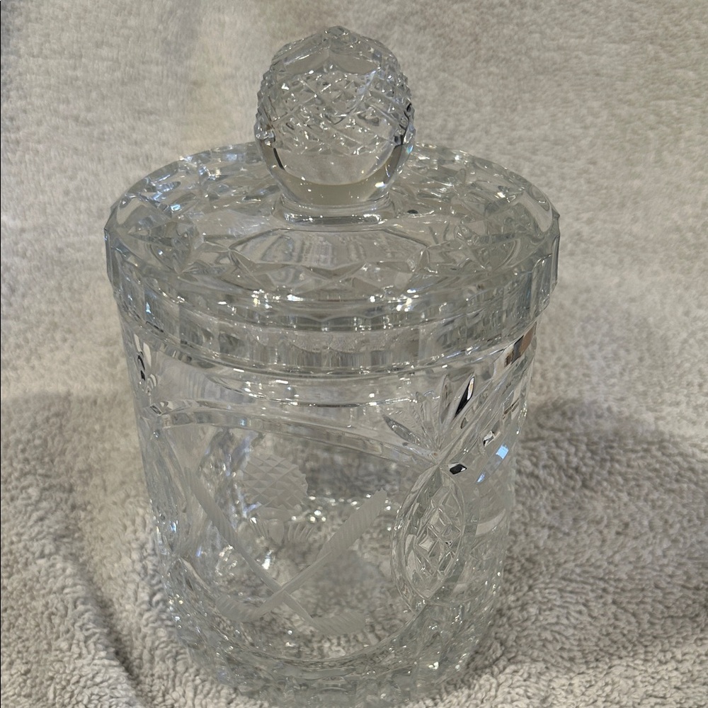 Crystal Biscuit Jar w/Lid & Golf Motif